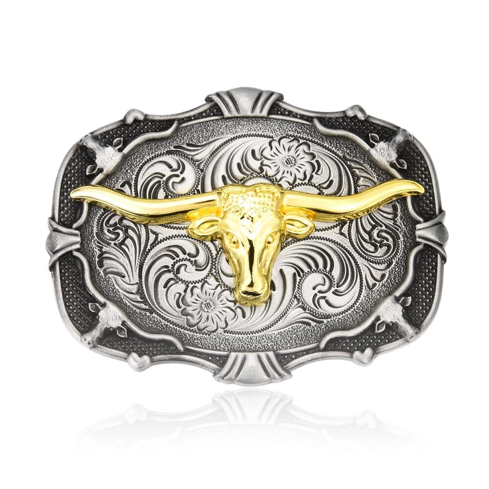 7511 Longhorn Bull Belt Buckle , Western Cowboy Texas Rodeo Large Belt